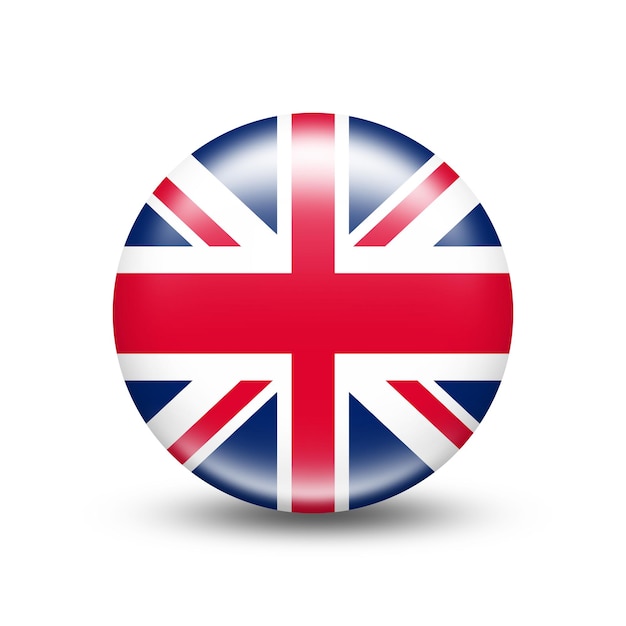 Bandiera del paese del Regno Unito nella sfera con ombra bianca - illustrazione
