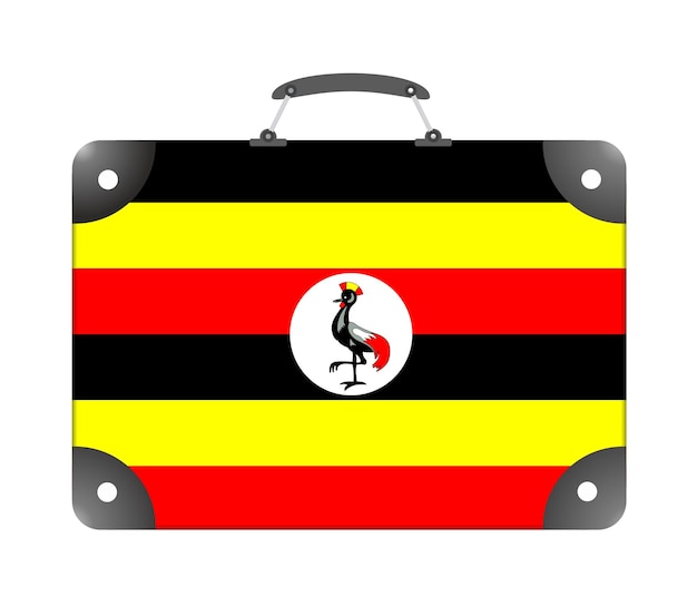 Bandiera del paese dell'Uganda sotto forma di valigia da viaggio su sfondo bianco - illustrazione