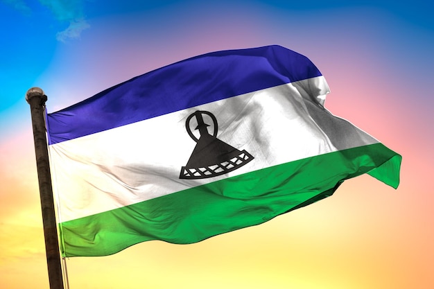 bandiera del paese lesotho, bandiera 3d e sfondo colorato.