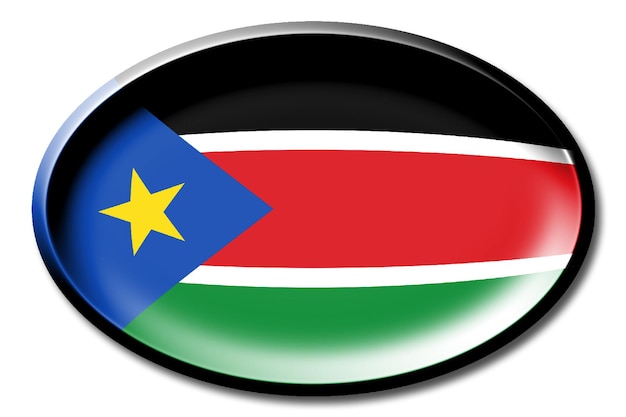 Bandiera del paese rotondo del Sud Sudan su sfondo bianco