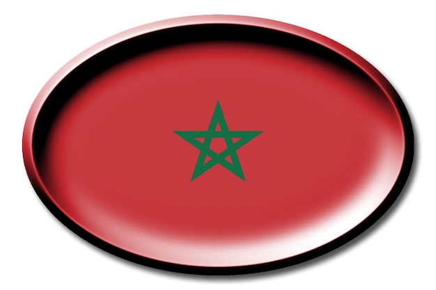 Bandiera del paese rotondo Marocco su sfondo bianco