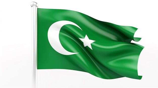 Bandiera del Pakistan che fluttua nel vento isolato su sfondo bianco