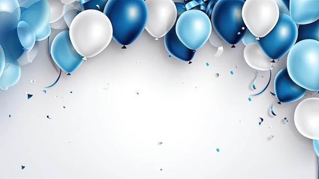 Bandiera del partito di celebrazione con sfondo di palloncini di colore blu