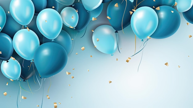 Bandiera del partito di celebrazione con sfondo di palloncini di colore blu