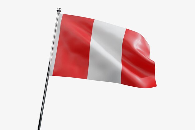 Bandiera del Perù in tessuto sventolante isolata su sfondo bianco illustrazione 3D