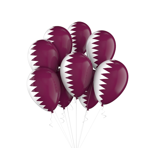 Bandiera del Qatar mazzo di palloncini su stringa 3D Rendering