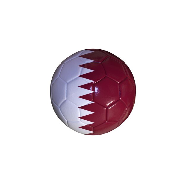 Bandiera del Qatar su una palla da calcio con sfondo bianco