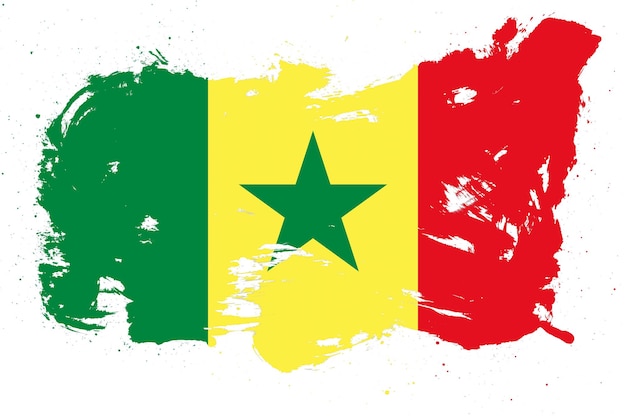 Bandiera del Senegal con effetto tratto di pennello grunge dipinto su sfondo bianco