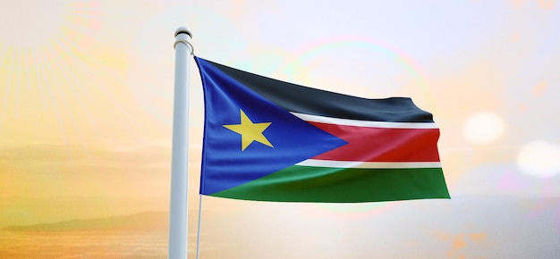 Bandiera del sud_sudan bandiera 3d sventola bandiera e sfondo
