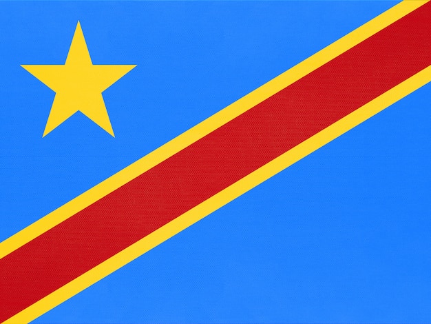 Bandiera del tessuto nazionale della Repubblica democratica del Congo, sfondo tessile.