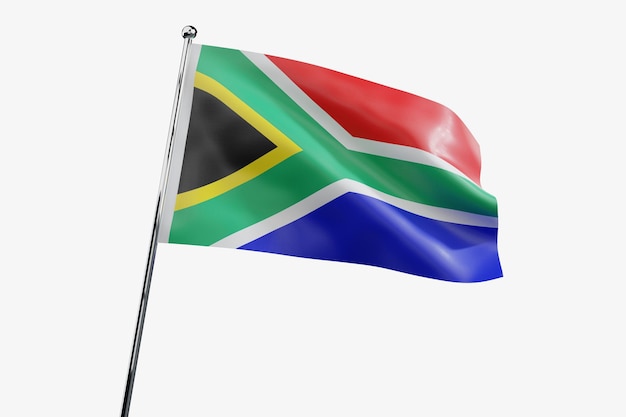Bandiera del tessuto sventolante del Sud Africa isolata su sfondo bianco illustrazione 3D