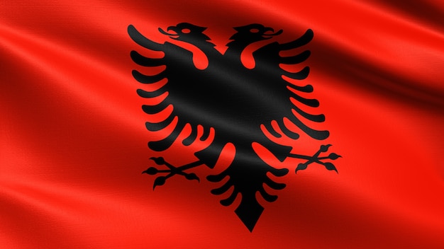 Bandiera dell&#39;Albania, con trama del tessuto ondeggiante