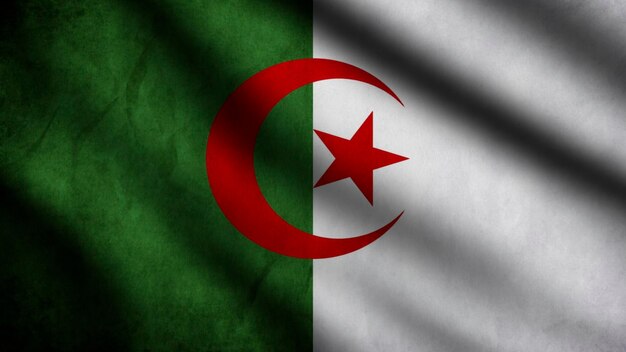Bandiera dell'Algeria che fluttua nel vento con sfondo in stile 3d