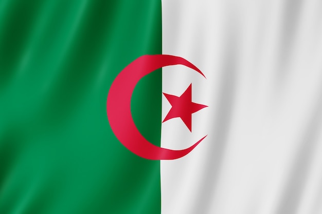 Bandiera dell'Algeria che fluttua nel vento.