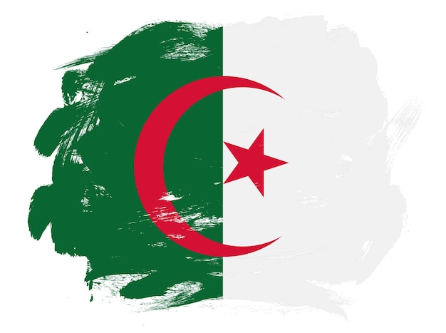 Bandiera dell'Algeria su sfondo pennello tratto bianco dipinto astratto