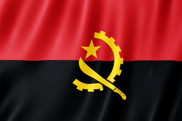 Bandiera dell'Angola che sventola nel vento.