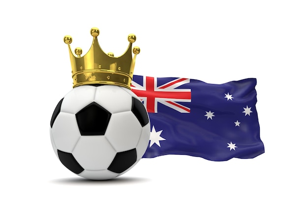 Bandiera dell'Australia e pallone da calcio con corona d'oro Rendering 3D