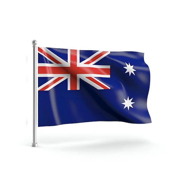Bandiera dell'australia su un pennone isolato su sfondo bianco
