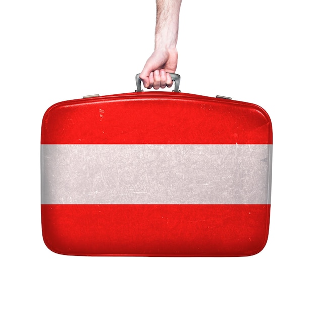 Bandiera dell'Austria su una valigia in pelle vintage