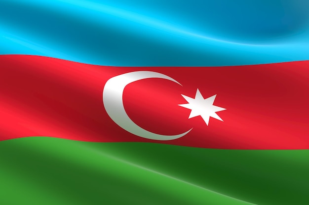 Bandiera dell'Azerbaigian Illustrazione 3D della bandiera azera che ondeggia