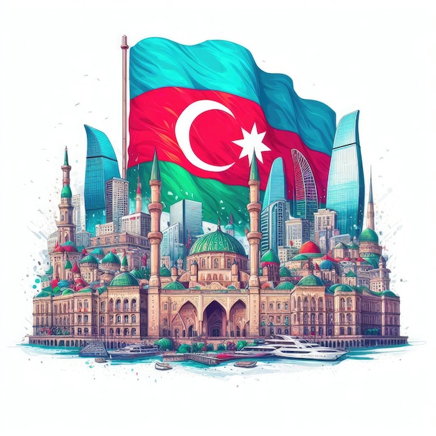 Bandiera dell'Azerbaigian su illustrazione bianca