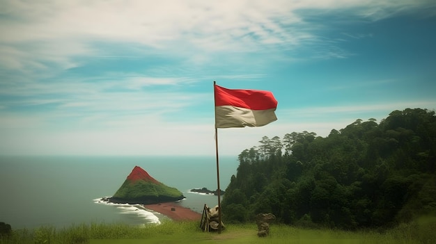 Bandiera dell'Indonesia con lo sfondo della natura