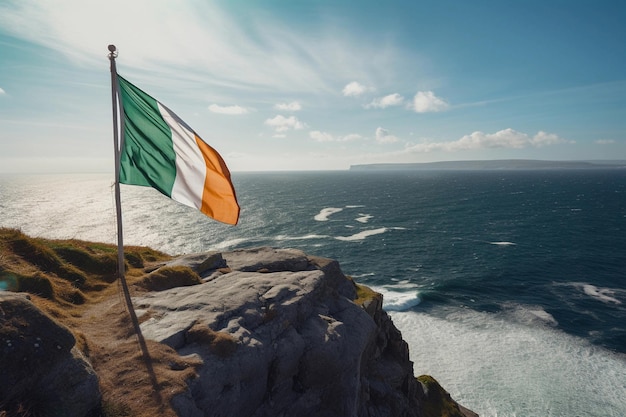 Bandiera dell'Irlanda in riva al mare AI Generated