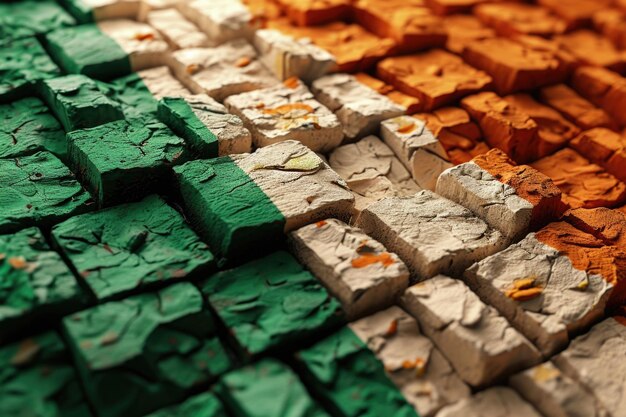 Bandiera dell'Irlanda su una parete di mattoni Texture di sfondo Giorno di San Patrizio