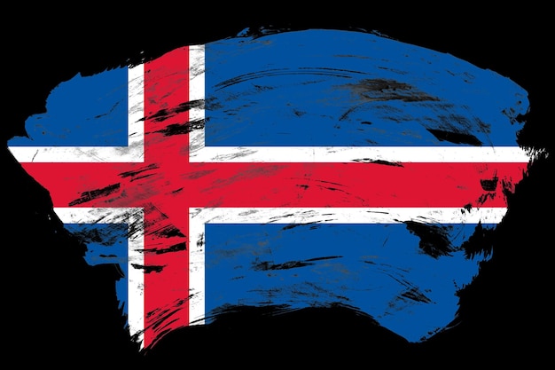 Bandiera dell'Islanda su sfondo pennello pennellato nero angosciato