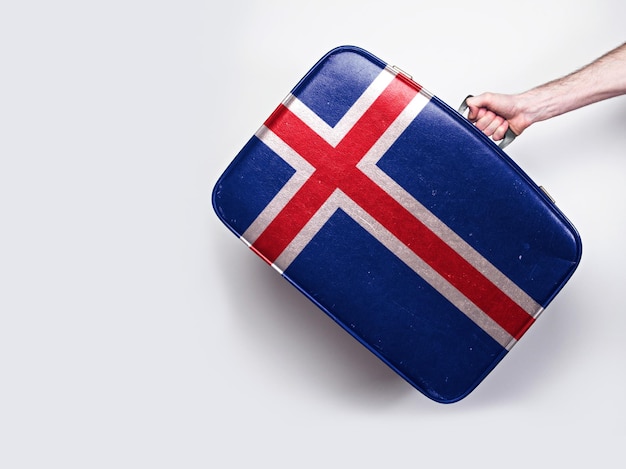Bandiera dell'Islanda su una valigia in pelle vintage