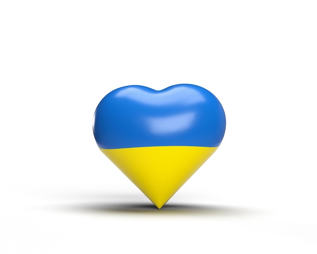 Bandiera dell'Ucraina con cuore su sfondo bianco rendering 3d