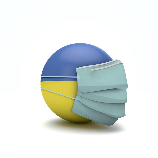 Bandiera dell'Ucraina con maschera facciale protettiva nuovo concetto di coronavirus d rendering