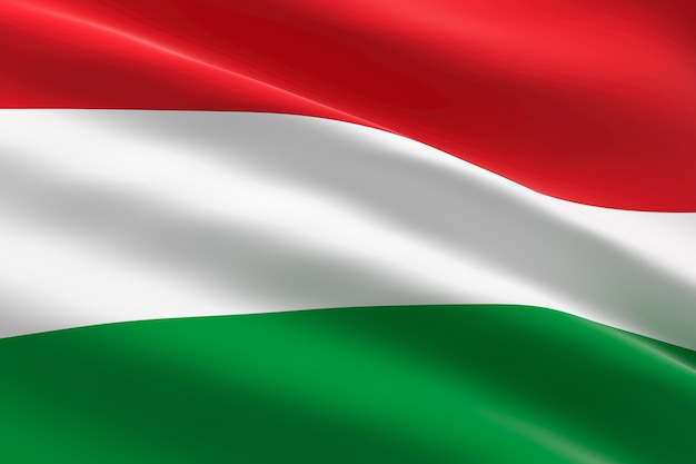 Bandiera dell'Ungheria. Illustrazione 3D della bandiera ungherese sventolando