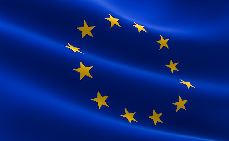 Foto bandiera dell&#39;unione europea. illustrazione 3d della bandiera dell&#39;ue che fluttua.