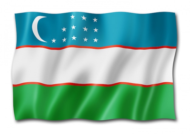 Bandiera dell'Uzbekistan isolata su bianco