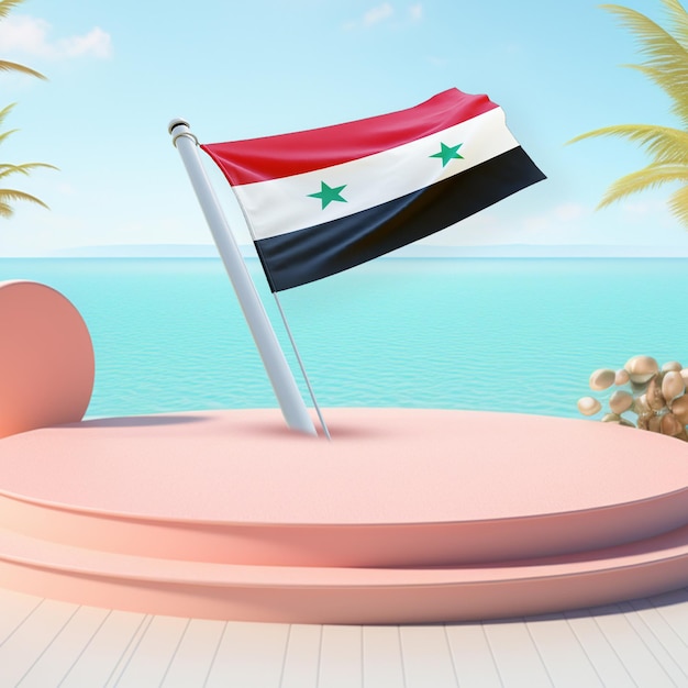 Bandiera della bandiera del vento della Siria su un'immagine di sfondo del podio pastello