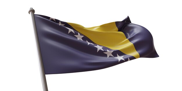 Bandiera della Bosnia-Erzegovina sventolata isolata su sfondo bianco trasparente Bandiera della Bosnia-Erzegovina sventolata isolata su sfondo bianco trasparente