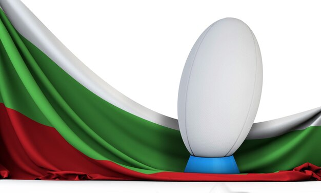 Bandiera della Bulgaria con il rendering 3D della palla sportiva di rugby