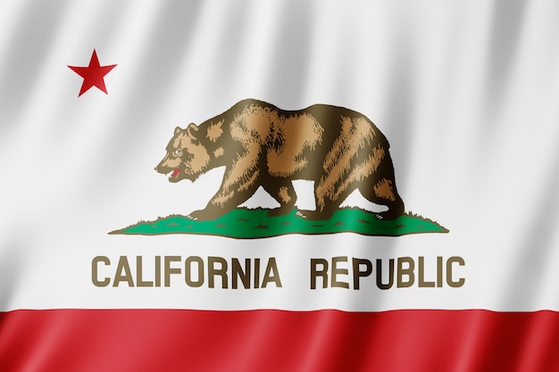 Bandiera della California, stato degli Stati Uniti. Illustrazione 3D della bandiera della California che agita.