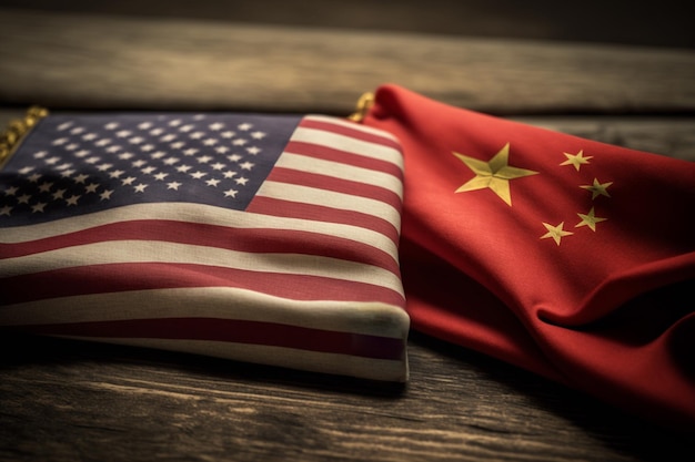 Bandiera della Cina e bandiera degli Stati Uniti USA Simbolo della Cina e dei conflitti degli Stati Uniti e.