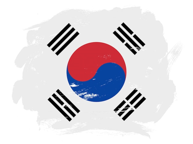 Bandiera della corea del sud su sfondo pennello tratto bianco dipinto astratto