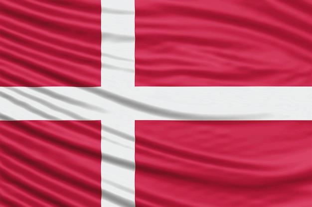 Bandiera della Danimarca Wave Close Up, sfondo bandiera nazionale