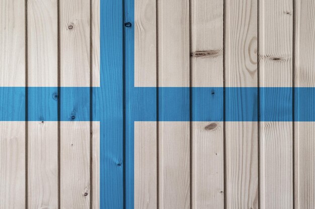 Bandiera della Finlandia sullo sfondo di tavole di legno Carta da parati per l'installazione e il design