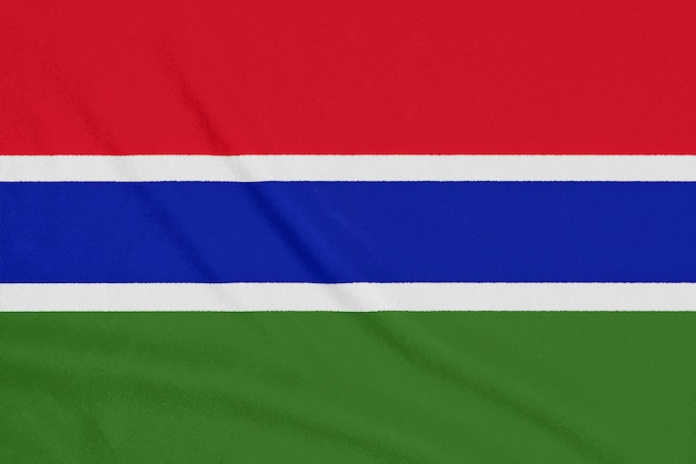 Bandiera della Gambia su tessuto strutturato. Simbolo patriottico