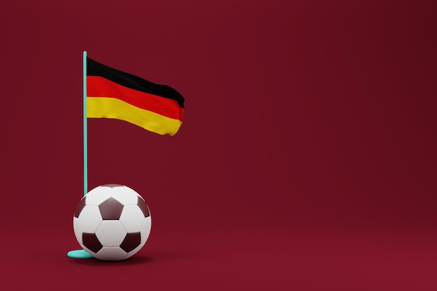 Bandiera della Germania con palla World Football 2022 Illustrazione di rendering 3D minimo