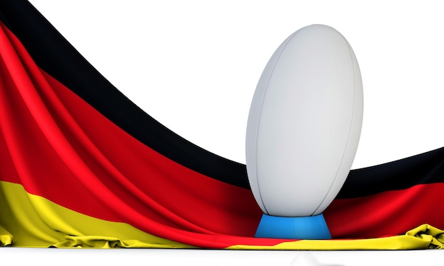 Bandiera della Germania con pallone sportivo da rugby Rendering 3D
