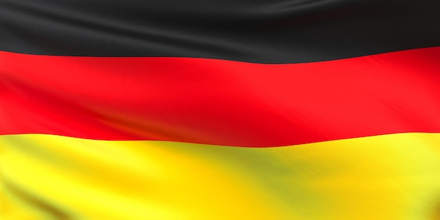 Bandiera della Germania Primo piano della bandiera Il tessuto simbolo dello stato nazionale è seta Illustrazione 3d di Berlino tedesca