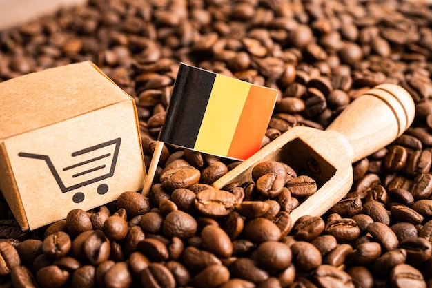 Bandiera della Germania sul concetto di commercio online di commercio di importazione ed esportazione di chicchi di caffè