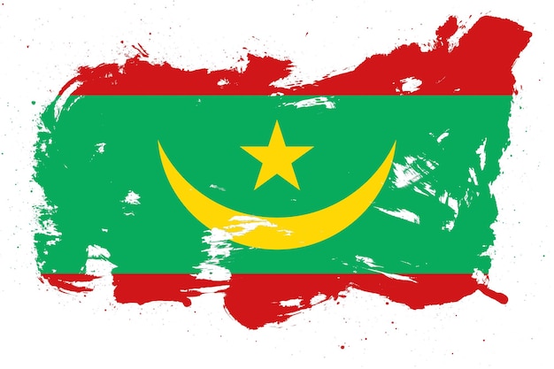 Bandiera della Mauritania con effetto tratto di pennello grunge dipinto su sfondo bianco