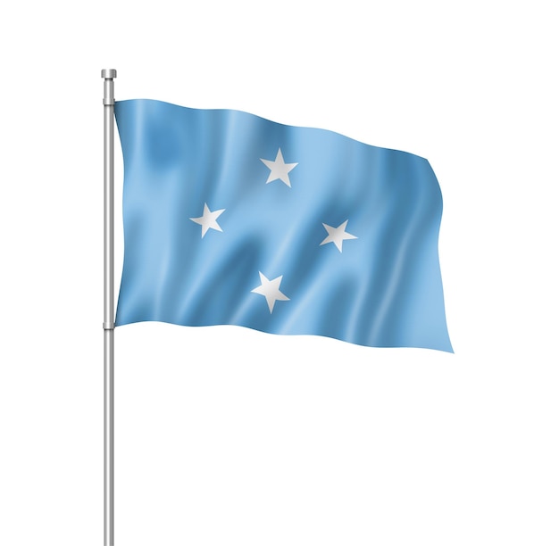Bandiera della Micronesia, rendering tridimensionale, isolata su bianco